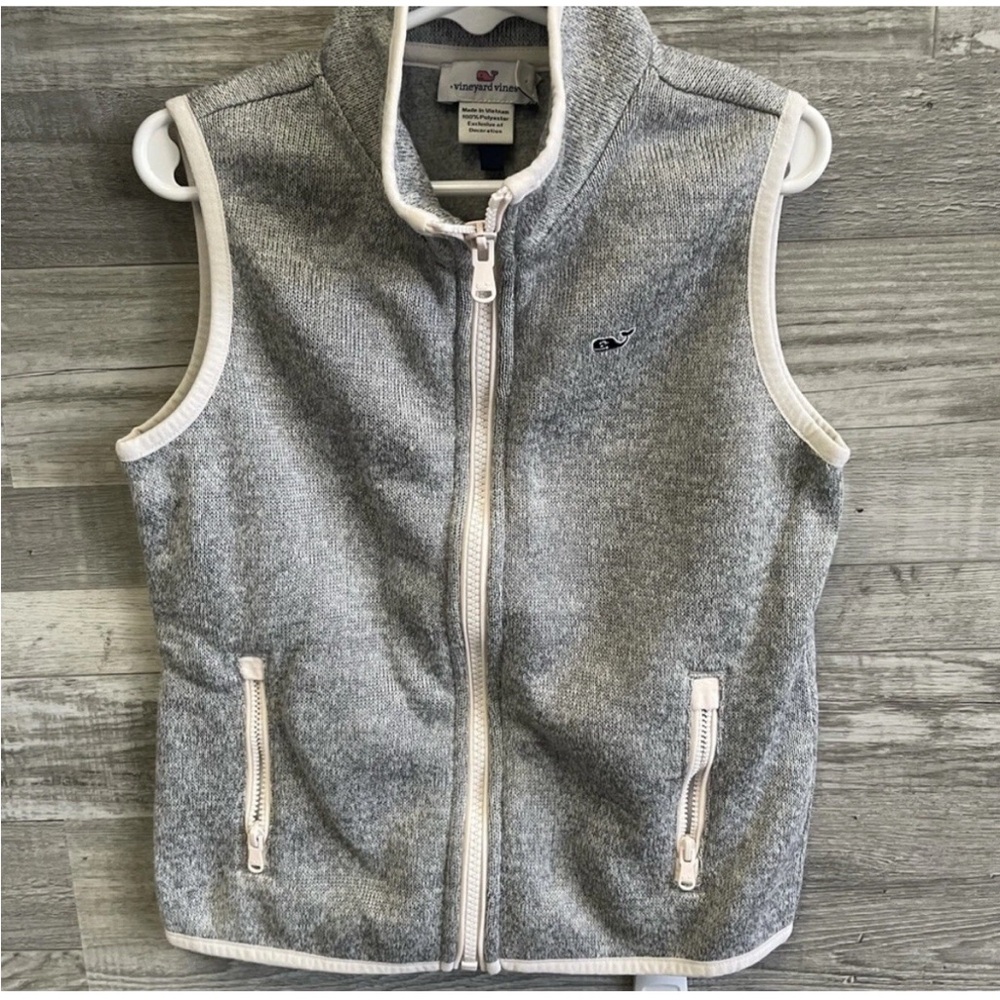 Vineyard Vines Girls Full Zip Vest Gray And Pink Size 10/12